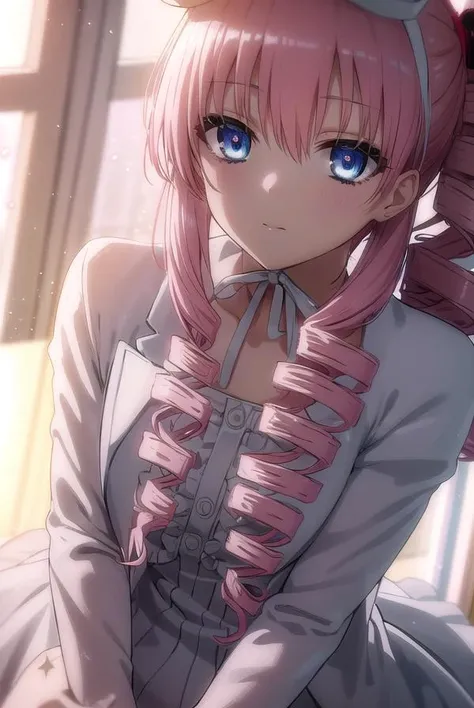 korewachris, <lora:korewa chris s2-lora-nochekaiser:1>,
chris, long hair, blue eyes, pink hair, drill hair, side ponytail,
BREAK hat, dress, frills, mini hat, top hat, mini top hat,
BREAK indoors, classroom,
BREAK looking at viewer, (cowboy shot:1.5),
BREAK <lyco:GoodHands-beta2:1>, (masterpiece:1.2), best quality, high resolution, unity 8k wallpaper, (illustration:0.8), (beautiful detailed eyes:1.6), extremely detailed face, perfect lighting, extremely detailed CG, (perfect hands, perfect anatomy),
