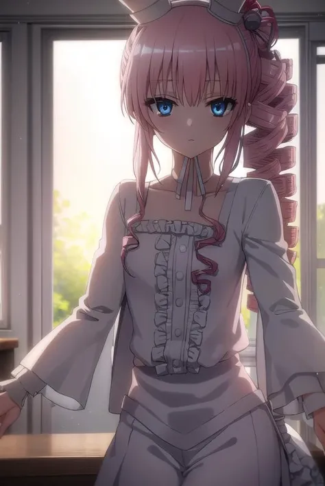 korewachris, <lora:korewa chris s2-lora-nochekaiser:1>,
chris, long hair, blue eyes, pink hair, drill hair, side ponytail,
BREAK hat, dress, frills, mini hat, top hat, mini top hat,
BREAK indoors, classroom,
BREAK looking at viewer, (cowboy shot:1.5),
BREAK <lyco:GoodHands-beta2:1>, (masterpiece:1.2), best quality, high resolution, unity 8k wallpaper, (illustration:0.8), (beautiful detailed eyes:1.6), extremely detailed face, perfect lighting, extremely detailed CG, (perfect hands, perfect anatomy),