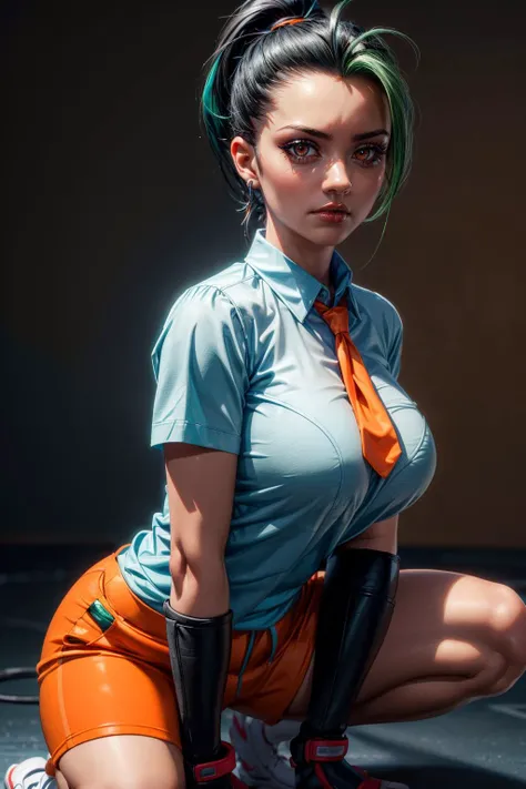 portrait lone (Britney Spears) as (Bulma from DragonBall)1.4, (cleavage (large breasts), stylish bob haircut, crop-top, (micro-skirt), pantyhose)1.2 (dressed as REDRIBBON-Army Officer), training to fight, front view, (high detailed skin:1.2)(realistic pupils,realistic iris:1), 8k uhd, aqua_hair, studio lights, glowing colors, glowing skin, pastel color, colorful, many different colors, (red:1.3, green:1.1, blue:1.2)