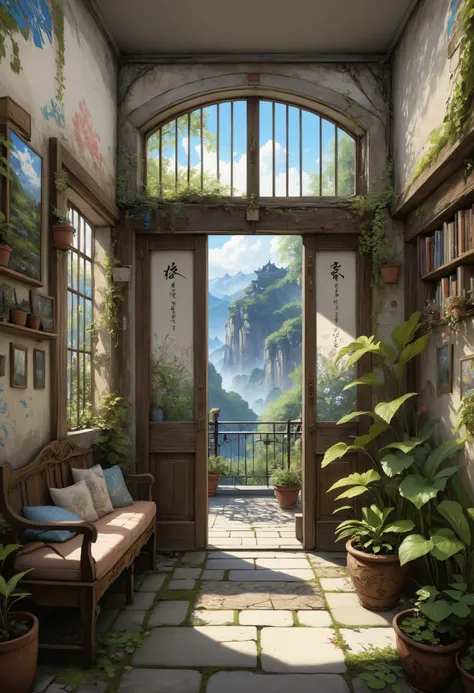 A thousand doors, a thousand lies, Rooms a thousand years wide, <lora:Dreamyvibes artstyle SDXL - Trigger with dreamyvibes artstyle:0.7> Dreamyvibes Artstyle, <lora:detailed_notrigger:0.8>, Ambient occlusion, <lora:Graffiti_SDXL:0.5> ais-graffiti