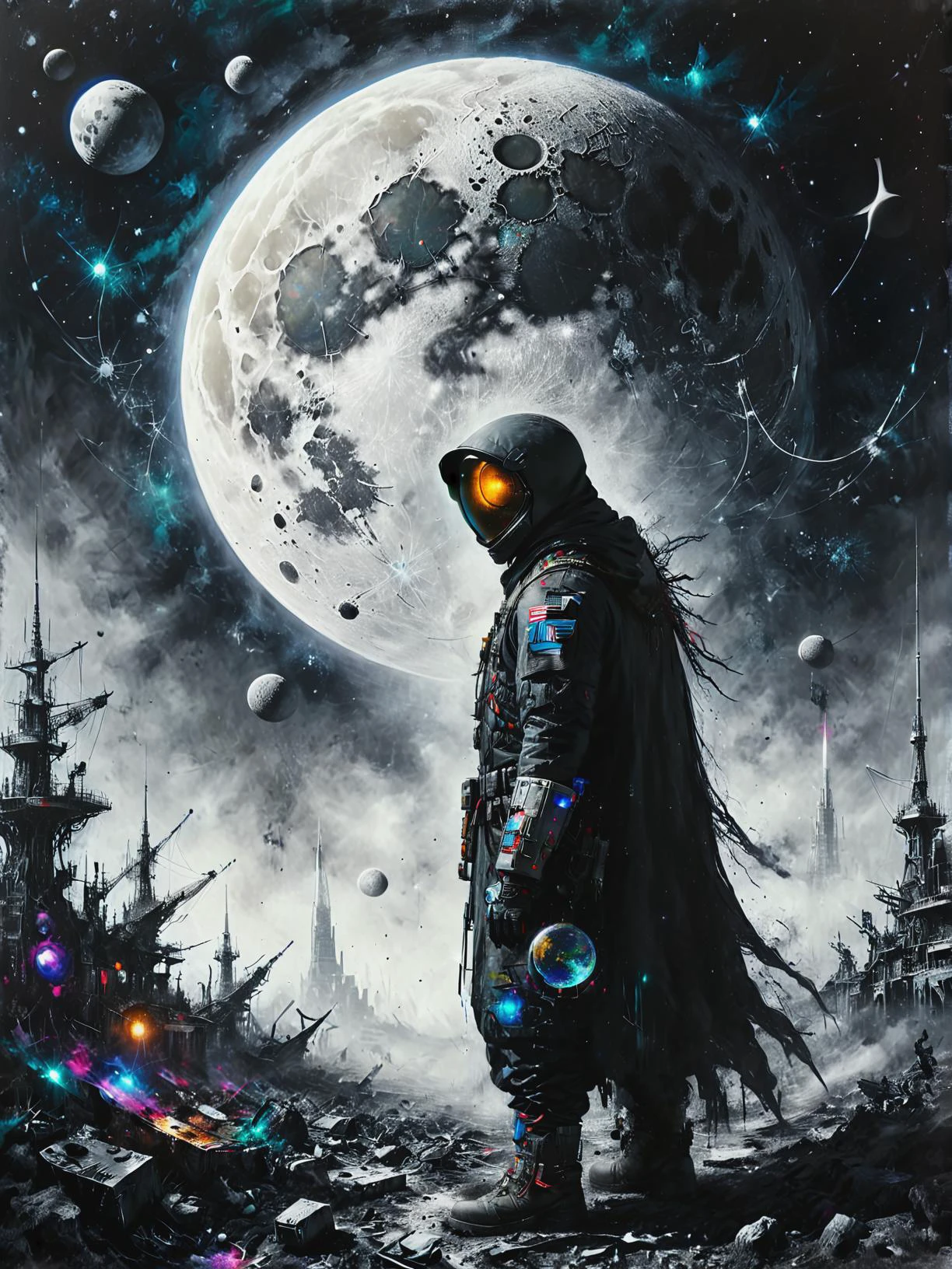 Telekinetic rebel against oppressive regime in Moon colony facing cosmic anomalies, ultra-fine digital painting, <lora:xl_more_art-full_v1:0.3>, <lora:Desolation:0.7>, <lora:Graffiti_SDXL:1> ais-graffiti
