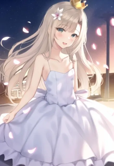 miku,medium_chest,princess_dress,colourful_stages,crown,masterpiece,full_body,white_thighhighs,extremely_detailed_CG_unity_8k_wallpaper,solo,1girl,lights,flower in air,happy,arm behind back, <lora:prismaIllyaMiyu_prismaIllyaResetVersion:1>,Illya