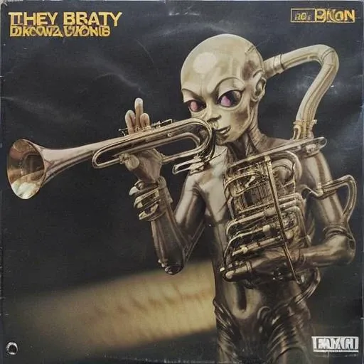 A Album_Cover featuring an alien with a trumpet <lora:Album_Cover:.85>