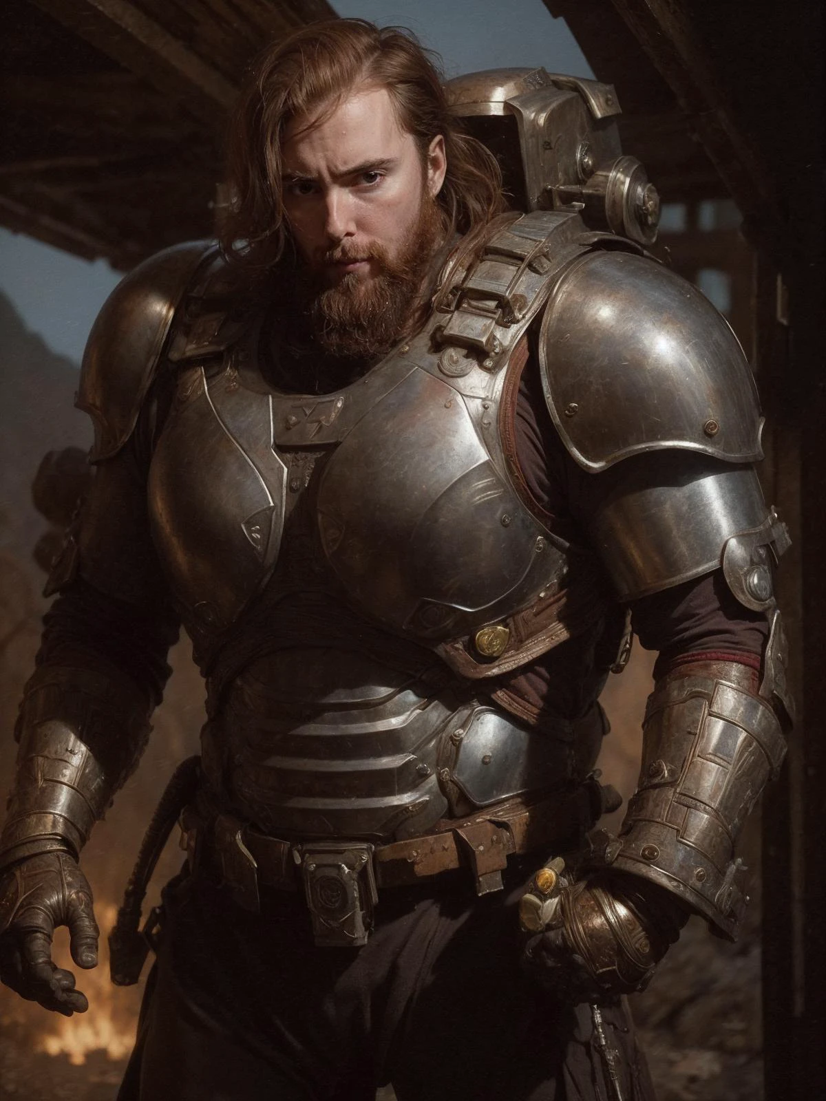 sks person, (best quality)+. (intricate detail)+, red hair, silver armor breastplate, fantasy portrait style, hero shot, looking at viewer, super-fine detail, realistic skin, stoic marine soldier, tall, strong, desert setting,
<lora:ReaLora:0.7>, <lora:locon_asmongold_v1_from_v1_64_32:1.25>