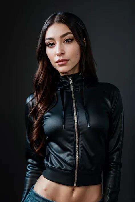 portrait of DEN_shameless_SG, (headshot, face focus:1.2), beautiful eyes, detailed face, detailed lips,
letter graphic zip up hoodie and denim skirt with knee high boots,
(plain background:1.2),
bokeh, f1.4, 40mm, photorealistic, raw, 8k, textured skin, skin pores, intricate details, <lora:epi_noiseoffset2:1>, epiCRealism