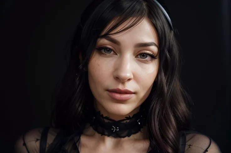 portrait of DEN_shameless_SG, (headshot, face focus:1.2), beautiful eyes, detailed face, detailed lips,
gothic black dress with red corseting and Web patters with sheer patterned sleeves,
(plain background:1.2),
bokeh, f1.4, 40mm, photorealistic, raw, 8k, textured skin, skin pores, intricate details, <lora:epi_noiseoffset2:1>, epiCRealism