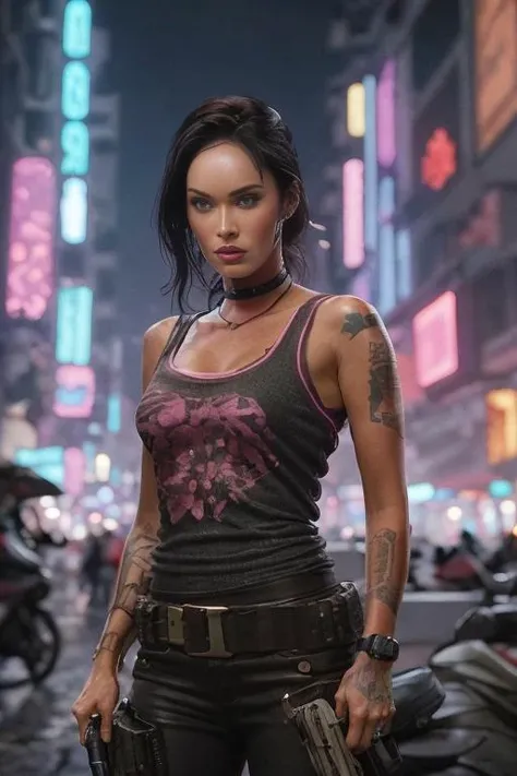 portrait, photo, highly detailed, Megan Fox, cute, blade runner, cyberpunk, <lyco:MeganfoxRemasteredDogu:1.0>