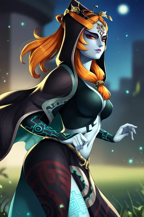 score_9, score_8_up, score_7_up, score_6_up, score_5_up, score_4_up, BREAK, <lora:shadmanPONYXL-guy-v1:1>, shadman, 1girl, solo, breasts, looking at viewer, <lora:MidnaX_XL_PD_V1:0.9>, midnatrue, colored sclera, multicolored skin, two-tone skin, front ponytail, forehead jewel, hair ornament, hood, cloak, half-skirt, night sky, outdoors, depth of field, light particles,