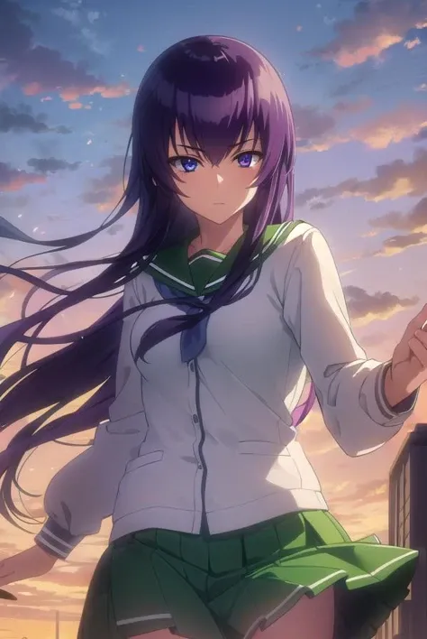 saekobusujima, <lora:saeko busujima s1-lora-nochekaiser:1>,
saeko busujima, long hair, purple hair, (purple eyes:1.1), hair between eyes,
BREAK skirt, long sleeves, bow, school uniform, serafuku, green skirt,
BREAK outdoors, city, zombies, sun, sky, clouds, cars,
BREAK looking at viewer, (cowboy shot:1.5),
BREAK <lyco:GoodHands-beta2:1>, (masterpiece:1.2), best quality, high resolution, unity 8k wallpaper, (illustration:0.8), (beautiful detailed eyes:1.6), extremely detailed face, perfect lighting, extremely detailed CG, (perfect hands, perfect anatomy),