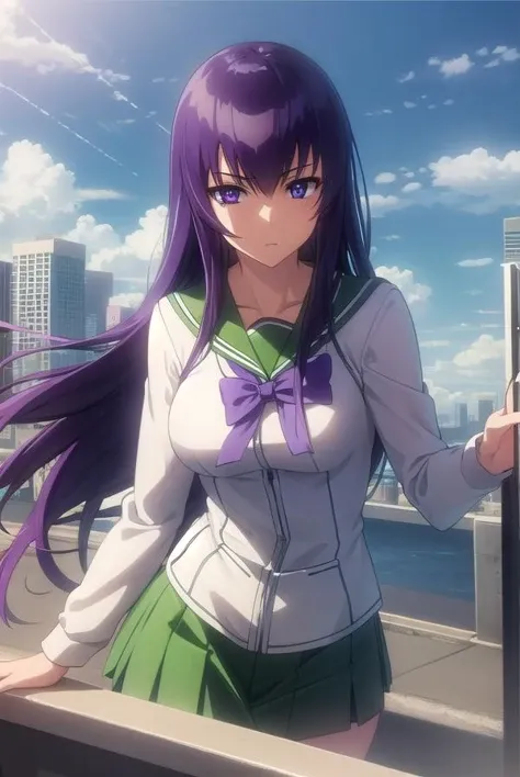 saekobusujima, <lora:saeko busujima s1-lora-nochekaiser:1>,
saeko busujima, long hair, purple hair, (purple eyes:1.1), hair between eyes,
BREAK skirt, long sleeves, bow, school uniform, serafuku, green skirt,
BREAK outdoors, city, zombies, sun, sky, clouds, cars,
BREAK looking at viewer, (cowboy shot:1.5),
BREAK <lyco:GoodHands-beta2:1>, (masterpiece:1.2), best quality, high resolution, unity 8k wallpaper, (illustration:0.8), (beautiful detailed eyes:1.6), extremely detailed face, perfect lighting, extremely detailed CG, (perfect hands, perfect anatomy),