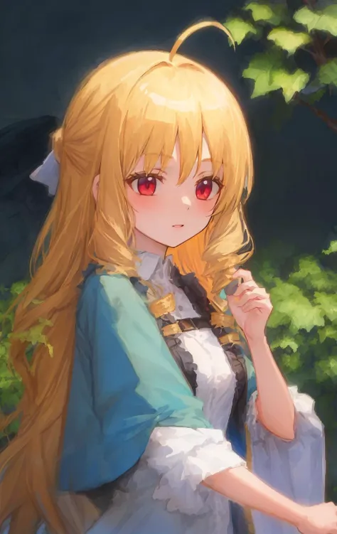 ((((ultra illustrated style:1.0)))),best quality,best animated,masterpiece,ray tracing, global illumination,1girl, solo, upper body,outdoors, hair down,ahoge