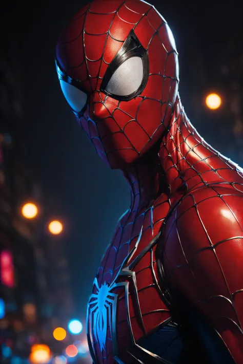 (Cinematic Photo:1.3) of (Ultrarealistic:1.3),(Evil:1.3) the Spider-man, glowy bokeh, bloody, dynamic pose,(by Artist Joe Jusko:1.3),Highly Detailed,(Vivid Colors:1.3),(close portrait:1.3),thematic background
