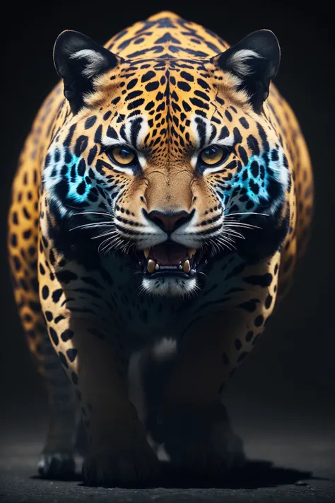 (Award Winning Photo:1.3) of (Realistic:1.3),(Angry:1.3) a jaguar, dynamic pose, bokeh,Highly Detailed,(Dark hue:1.5),close portrait,(manga:1.3),beautiful,attractive,handsome,trending on ArtStation,DeviantArt contest winner,CGSociety,ultrafine,detailed,studio lighting