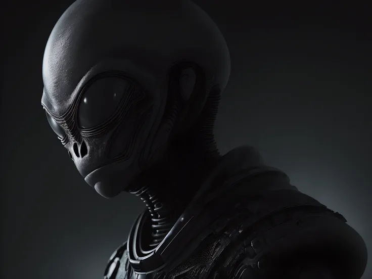 award winning studio photo portrait, (1 alien:1.4),  (close up:1.1), without helm, obsidian armor, north pole, Russia, Siberia, blizzard, small village, deep night, dark, low light, northern lights in the sky, lots of details, high detailed, futuristic landscape, cyberpunk, hight quaility, detailed texture, cinema shot, hdr, sharp focus, no human