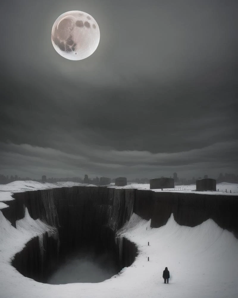 <lora:Suguru_Tanaka_Style:0.6>, moon,flesh wall,ominous,abyss,cliffs,,decaying,tombstones,faceless, suguru_tanaka, sky, <lora:siberian_atmosphere_v1:0.7>, siberian atmosphere, blizzard,winter,