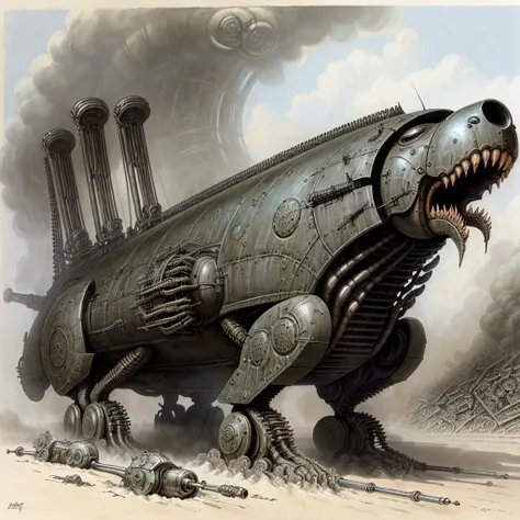 <lora:giger_8:.6> hrgiger, ww1 battle tank , biomechanical
