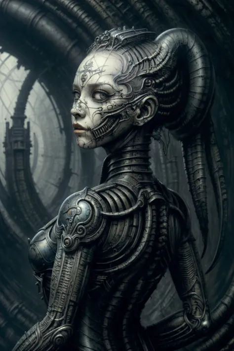 ((best quality)), ((masterpiece)), (detailed),4k, <lora:Biomechanicals_v2_lora1500:0.8>, 1girl, detailed face, mask, looking over shoulder,<lora:hrgiger2x_8:0.6>, hnsrdlf style , intricate biomechanical details, tubes, flesh,