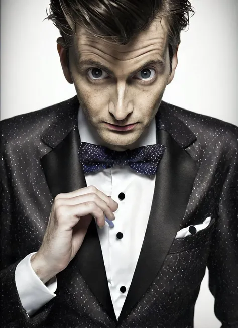 portrait of sks person in tuxedo, (perfect eyes), energetic and colorful streams of light (photo, studio lighting, hard light, sony a7, 50 mm, matte skin, pores, concept art, colors, hyperdetailed), with professional color grading, soft shadows, bright colors, daylight, <lora:locon_david_v1_from_v1_64_32:1.3>