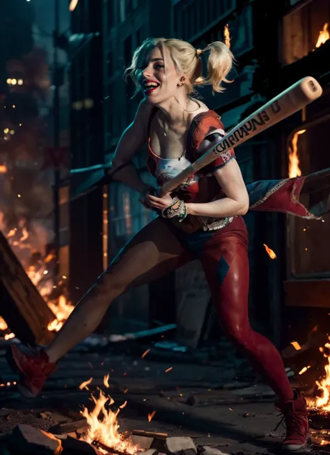 Margot Robbie as Arlequina a black shirt and shorts standing on a ball em uma academia, espesso legs, espesso coxas, beautiful espesso female, large coxas, espesso body, huge legs towering over you, Grosso, em uma academia, espesso, mulher baixa e robusta, becomes a curvy physique, round coxas, espesso thigs, Pernas fortes, coxas