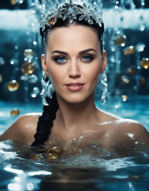cinematic photo Portrait of a beautiful ((ohwx woman)) woman , drenched body, emerging from the water, dark fantasy, regal, fractal crystal, fractal gemstones, by stanley artgerm lau, thomas kindkade, loish, norman rockwell <lora:perry_lora_sdxl_v1-000008:1> . 35mm photograph, film, bokeh, professional, 4k, highly detailed