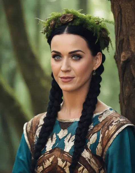 cinematic photo A closeup portait of (((ohwx woman))) an ancient druid made of bark, she live hidden in the vegetation of a forgotten forest, highly detailed painting, by Artgerm and Raphael Lacoste <lora:perry_lora_sdxl_v1-000008:1> . 35mm photograph, film, bokeh, professional, 4k, highly detailed