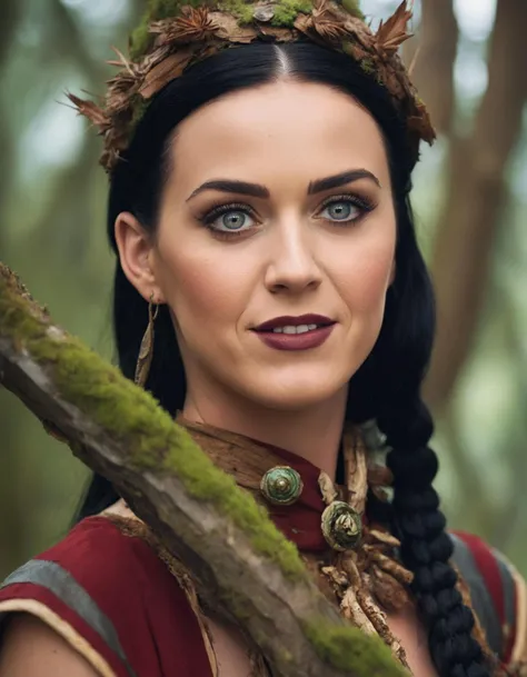 cinematic photo A closeup portait of ((ohwx woman)) woman an ancient druid made of bark, she live hidden in the vegetation of a forgotten forest, highly detailed painting, by Artgerm and Raphael Lacoste <lora:perry_lora_sdxl_v1-000008:1> . 35mm photograph, film, bokeh, professional, 4k, highly detailed