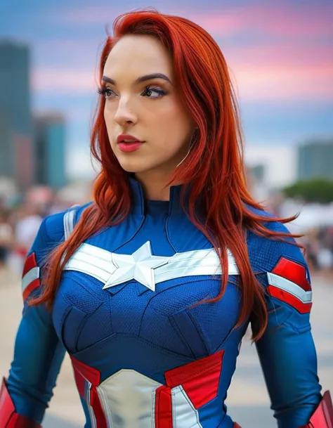 <lora:mssbrsl-000008:1>,portrait photo of mssbrsl, beautiful woman, dressed as Captain America, at Comicon,(masterpiece) (best quality) (detailed) (8k) (HDR) (wallpaper) (cinematic lighting) (sharp focus) (intricate)