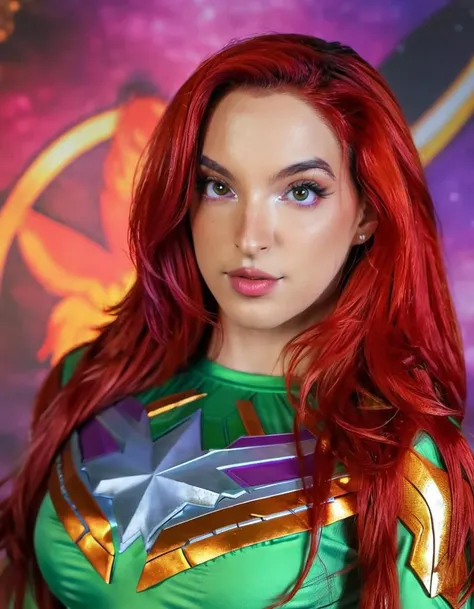 <lora:mssbrsl-000008:1>,portrait photo of mssbrsl, beautiful woman, dressed as Starfire from DC comics,  flexing, posing,(masterpiece) (best quality) (detailed) (8k) (HDR) (wallpaper) (cinematic lighting) (sharp focus) (intricate)