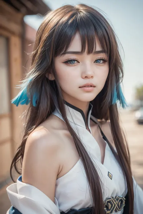 half-closed eyes,<lora:half-closed eyes:0.7>, guizhong, very long hair, blue eyes, bangs, <lora:guizhong-v100-000029:0.6>