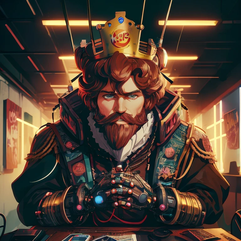 (80s anime style) <lora:ARWBurgerKingMascot:0.8> The burgerking mascot in a gritty cyberpunk office room, ordering attacks on rivals <lora:CyberPunkAISD15p:1> cyberpunkai, neon lighting, (caustics:1.3), (highly detailed, high quality:1.3)