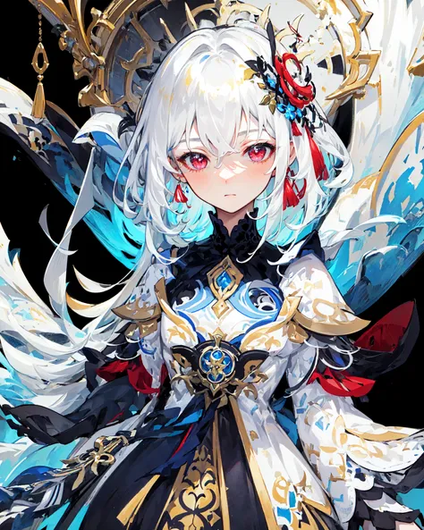 ((masterpiece)), ((high detail)), 1girl, ((ultra-detailed)),((delicate face)), Beautiful detailed eyes, gradient hair,hairs between eyes, GSHead,1girl ,solo,white hair,red eyes,genshin_impact, black_background,look at the viewer, <lora:gsr:0.7>, <lora:tachi-e:1:1,1,1,1,0,0,0,1,1,1,0.2,0,1,1,1,1,1>