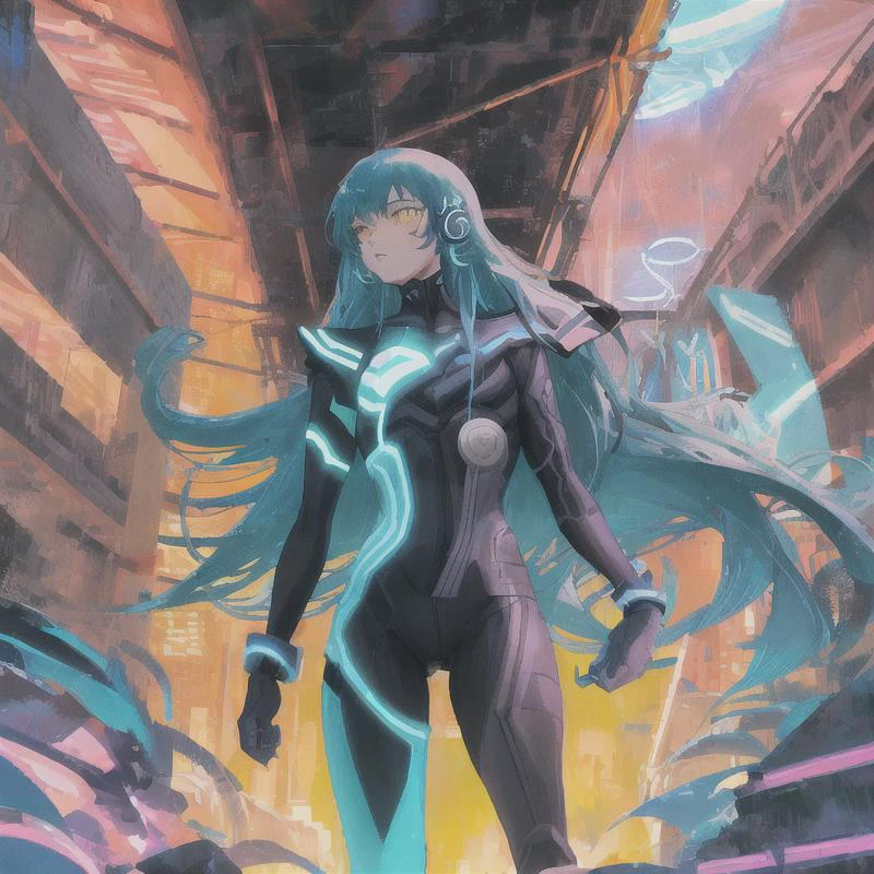 <lora:SMTVprotag_fp:0.8> bodysuit, long hair, very long hair, nahobino, blue hair, yellow eyes, armor, handsome masculine androgynous,
black light reactive, art by ZdzisÅaw BeksiÅski, neon surrealism. Otherworldly landscape, neon hues on a dark canvas, UV-reactive pigments, alien structures with eerie glow, fluorescent skies, and radiant beings
movie poster for 'Neon Nexus', futuristic cityscape bathed in neon lights, silhouette of a lone detective with cybernetic enhancements, towering skyscrapers emitting a spectral glow, foreboding shadows hinting at hidden dangers, bold futuristic typography announcing a tale of conspiracy and survival in a cyberpunk world, vibrant, dynamic colors highlighting the filmâs high-stakes energy
album cover movie poster by Patrick Nagel, vaporwave, bold expressive woman, minimalist stylized illustration style, clean lines, geometric shapes, vibrant neon colors, striking makeup, a confident pose, simple stylized background, abstract futuristic, glowing lights, sleek, edgy, 80s aesthetics, modern vaporwave influences