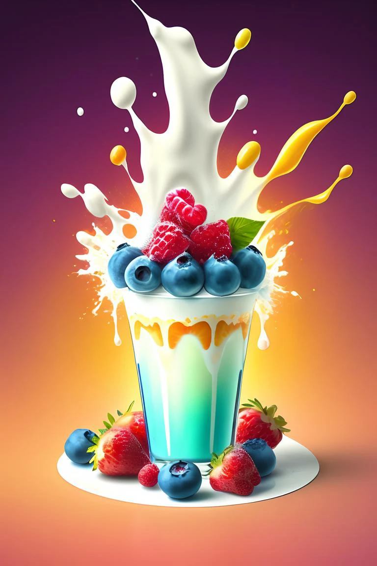 mix fruit and berries, fruits splash milk ,bule dark simple background, <lora:splashes_v.1.1:1>, <lora:lowkey_v1.1:0.8>
