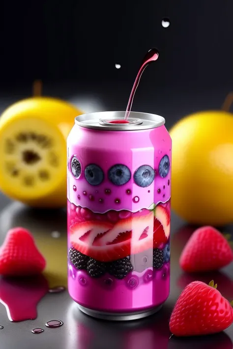 energy drink, with sliced mix fruit and berries and raindrops <lora:splashes_v.1.1:1>