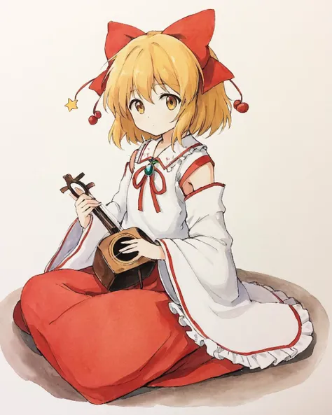 Anime girl with a guitar sitting on the ground - SeaArt AI