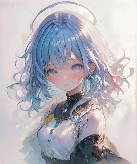 girl, blue hair, blue jewel-like eyes