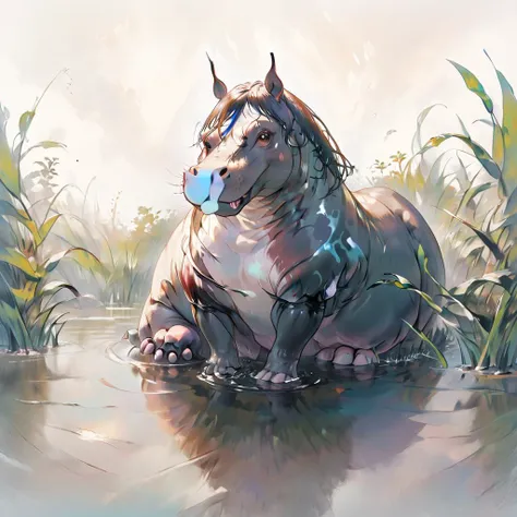 the world's greatest hippopotamus, high resolution, best quality, detailed, masterpiece