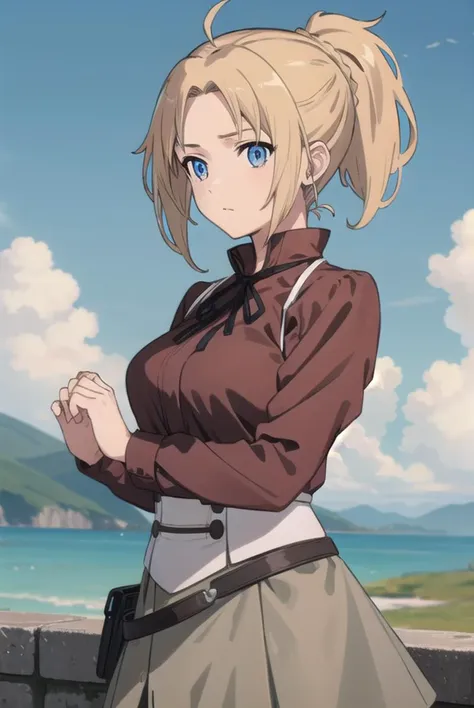 zenithgreyrat, <lyco:zenithgreyrat-lyco-nochekaiser:1>,
zenith greyrat, short hair, blonde hair, blue eyes, ponytail, ahoge,
BREAK skirt, shirt, thighhighs, long sleeves, ribbon, boots, black thighhighs, thigh boots, brown shirt,
BREAK outdoors, nature, forest, sky, sun, cloud,
BREAK looking at viewer, (cowboy shot:1.5),
BREAK <lyco:GoodHands-beta2:1>, (masterpiece:1.2), best quality, high resolution, unity 8k wallpaper, (illustration:0.8), (beautiful detailed eyes:1.6), extremely detailed face, perfect lighting, extremely detailed CG, (perfect hands, perfect anatomy),