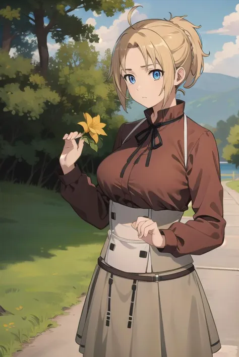 zenithgreyrat, <lyco:zenithgreyrat-lyco-nochekaiser:1>,
zenith greyrat, short hair, blonde hair, blue eyes, ponytail, ahoge,
BREAK skirt, shirt, thighhighs, long sleeves, ribbon, boots, black thighhighs, thigh boots, brown shirt,
BREAK outdoors, nature, forest, sky, sun, cloud,
BREAK looking at viewer, (cowboy shot:1.5),
BREAK <lyco:GoodHands-beta2:1>, (masterpiece:1.2), best quality, high resolution, unity 8k wallpaper, (illustration:0.8), (beautiful detailed eyes:1.6), extremely detailed face, perfect lighting, extremely detailed CG, (perfect hands, perfect anatomy),