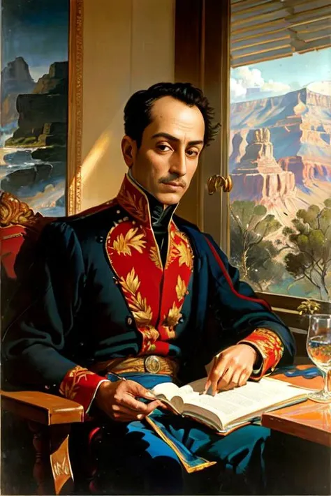 <lora:simonbolivar-08:0.7> simonbolivar 1boy maurya empire _-interior_ coastal forest Miaplacidus Star The Grand Canyon, Arizona Robert Irwin Fritz von Dardel modernism oil painting