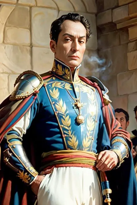 <lora:simonbolivar-08:0.7> simonbolivar 1boy  afrofuturism alex ross  Jed Henry Comet Choi Buk  science fantasy  man  fairytale ,  (in medieval armor:1.3)