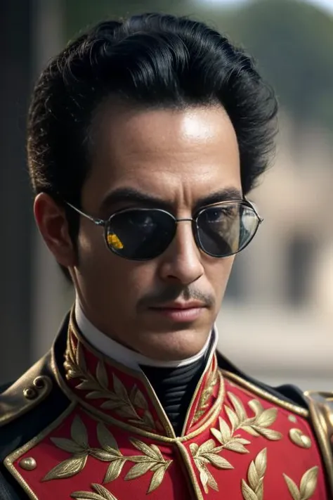 <lora:simonbolivar-08:0.7> simonbolivar (best quality, masterpiece, ultra-detailed:1.2), 1boy ,solo,looking at viewer, black hair <lora:more_details:0.5> ( sharp:1.2) ,(with a passage of plain and green nature in the background:1.1) , (with dark black aviator glasses:1.2) (black glasses:1.5)