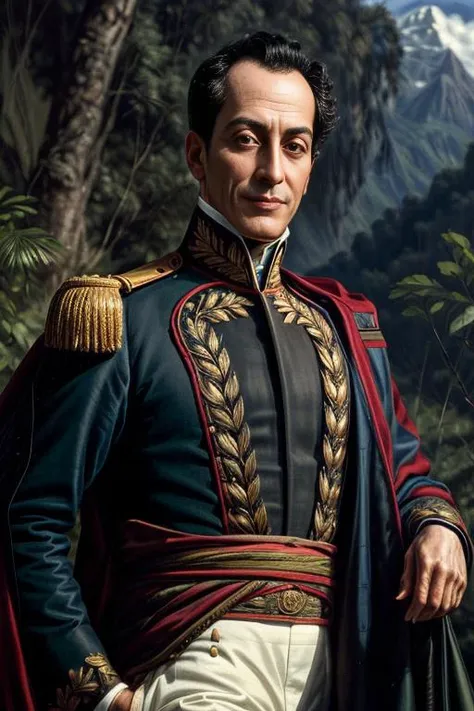 <lora:simonbolivar-08:0.7> simonbolivar (best quality, masterpiece, ultra-detailed:1.2), 1boy ,solo,looking at viewer, smile, black hair <lora:more_details:1> ( sharp:1.2) ,(with a passage of plain and green nature in the background:1.1)