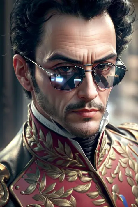 <lora:simonbolivar-08:0.7> simonbolivar (best quality, masterpiece, ultra-detailed:1.2), 1boy ,solo,looking at viewer, black hair <lora:more_details:0.5> ( sharp:1.2) ,(with a passage of plain and green nature in the background:1.1) , (with dark black aviator glasses:1.2) (black glasses:1.5)