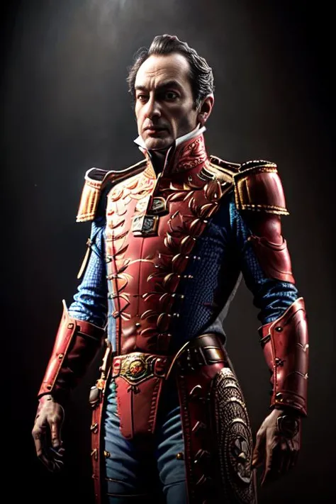 <lora:simonbolivar-08:0.7> (simonbolivar:1.1) 1boy mephisto art deco a demon prince trying to redeem his past lumen global illumination <lora:mechaarmor_v0.7:0.6> ,yellow blue and red (mechaarmor:1.2) with white stars <lora:add_detail:1>