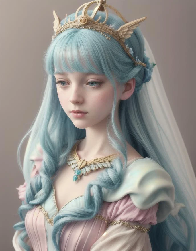 (Cinematic Photo:1.3) of (Realistic:1.3),(Cosy:1.3) Princess girl with wing, Blue, Pastel, glitter, dramatic, dreamy, pastel, Watercolor, Whimsical, Delicate, seashell crown, Trending on Artstation, Highly detailed, Intricate, Portrait, digital painting, Fantasy theme, Fantasy robes, Fantasy concept art, Fantasy character art, Smug, age girl, perfect body, full body, dreamy, pastel, Watercolor, Whimsical, Delicate, seashell crown, art by loish and lois van baarle, Trending on Artstation, Highly detailed, Intricate, Portrait, digital painting,Highly Detailed,(Art Deco:1.3),(Photorealism:1.3),(Classical Realism:1.3)
