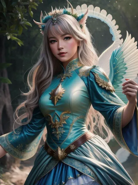 a photography, HD,, photo, woman, beautiful dress ornate, in the style of stefan kostic, realistic, half body shot, sharp focus, 8 k high definition, insanely detailed, intricate, elegant, art by stanley lau and artgerm, extreme blur flames background, Princess girl with wing, Blue, Pastel, glitter, dramatic, dreamy, pastel, Watercolor, Whimsical, Delicate, seashell crown, Trending on Artstation, Highly detailed, Intricate, Portrait, digital painting, Fantasy theme, Fantasy robes, Fantasy concept art, Fantasy character art, Smug, Teenage girl, perfect body, full body, dreamy, pastel, Watercolor, Whimsical, Delicate, seashell crown masterpiece, 8k, perfect lighting, , adult, female, cowboy shot, looking at viewer, cinematic lighting, Fawn