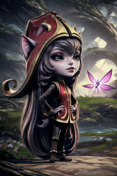 Highly detailed, High Quality, Masterpiece, beautiful, <lora:Lulu-07:1>, Lulu, full body, hand on hip, yordle, <lora:more_details:1>, pixie,