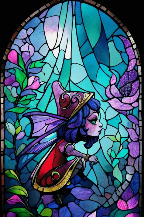 Highly detailed, High Quality, Masterpiece, beautiful, <lora:Lulu-07:1>, Lulu, yordle, pixie, <lora:Stained_Glass_Story:1>, stained_glass, transparent, backlight
