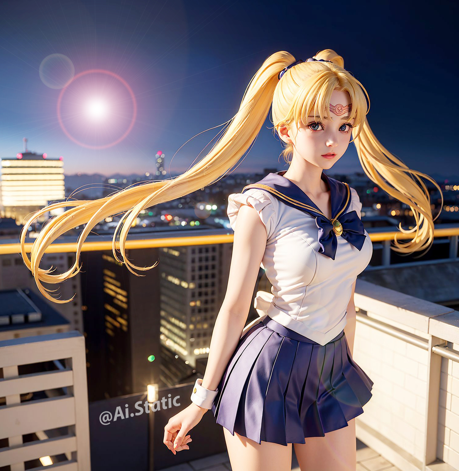 Arafed image of a woman in a sailor outfit posing on a rooftop - SeaArt AI